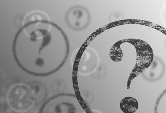 Graphic of grey and white question marks of various sizes on a lighter grey blurred in the background with dark grey question mark at forefront