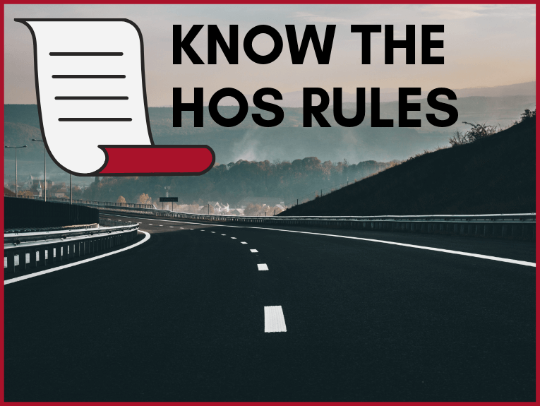 image of clear highway, text at the top reads "Know the HOS Rules"