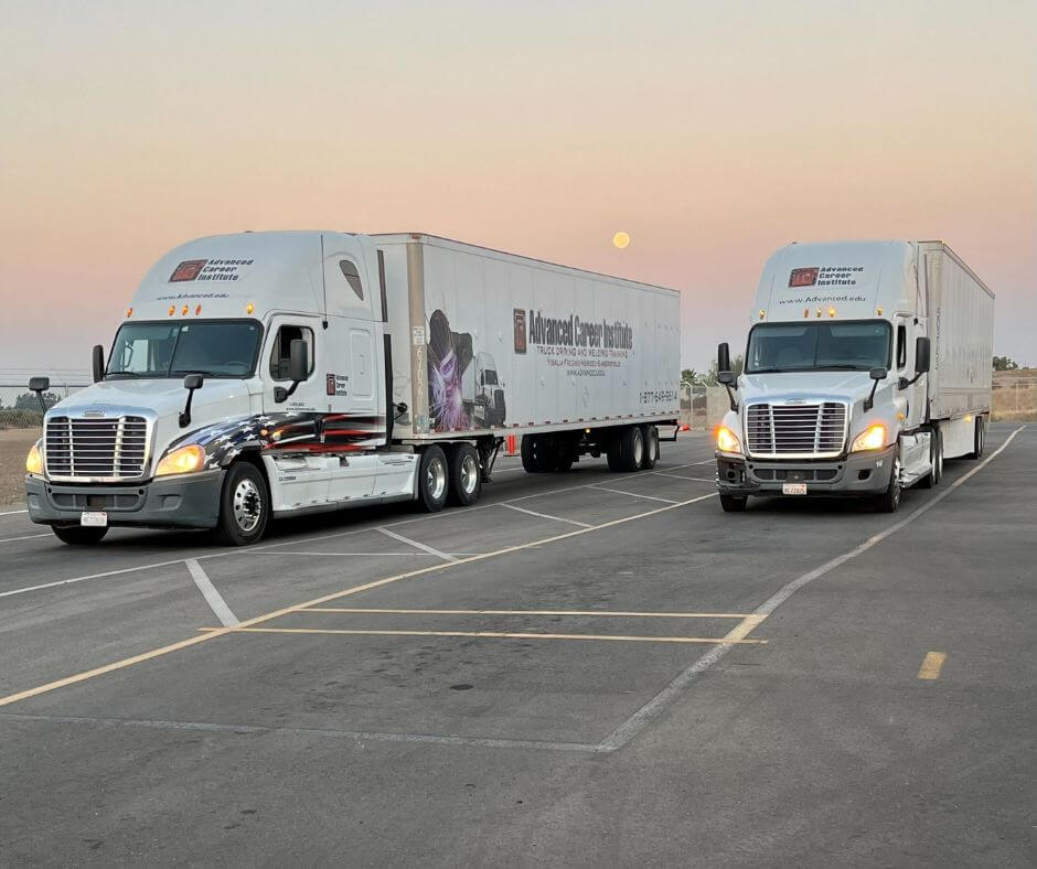 image of 2 trucks in a CDL training lot