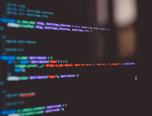 Closeup of colored code on computer screen